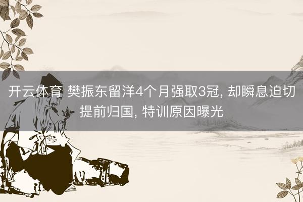 开云体育 樊振东留洋4个月强取3冠， 却瞬息迫切提前归国， 特训原因曝光