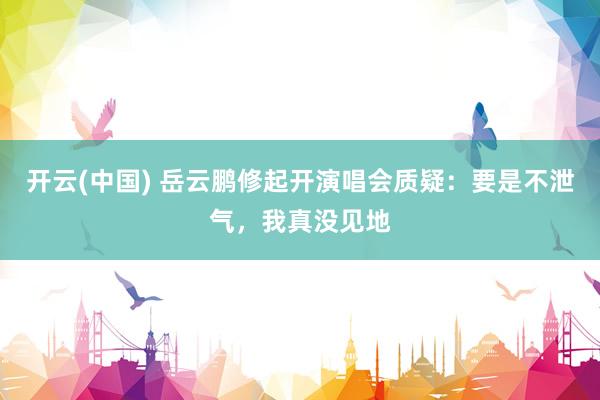 开云(中国) 岳云鹏修起开演唱会质疑:要是不泄气,我真没见地